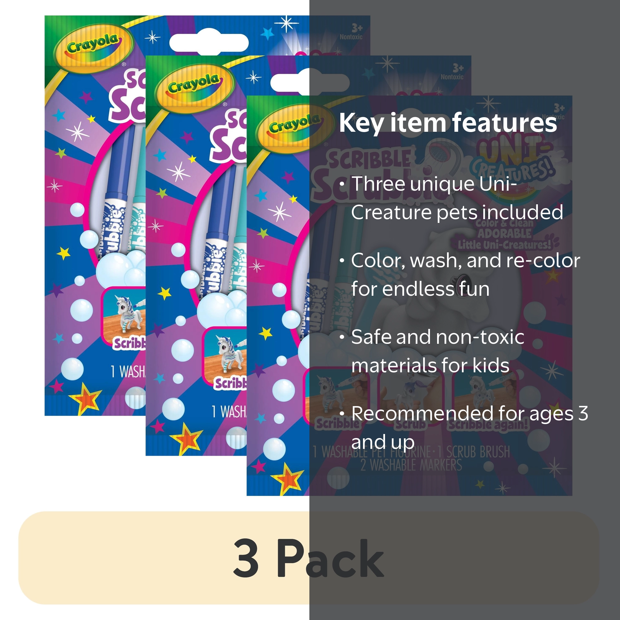 3 pack) (3 pack) Crayola Scribble Scrubbie Uni-Creature Pets, 1 Ct
