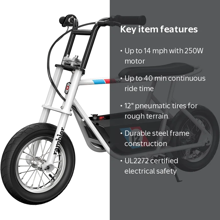 Razor Rambler 12 Seated Electric Scooter- White, up to 14 mph, 12