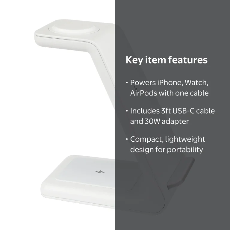 Zsou 3-in-1 Wireless Charging Station for Iphone, Apple Watch, and