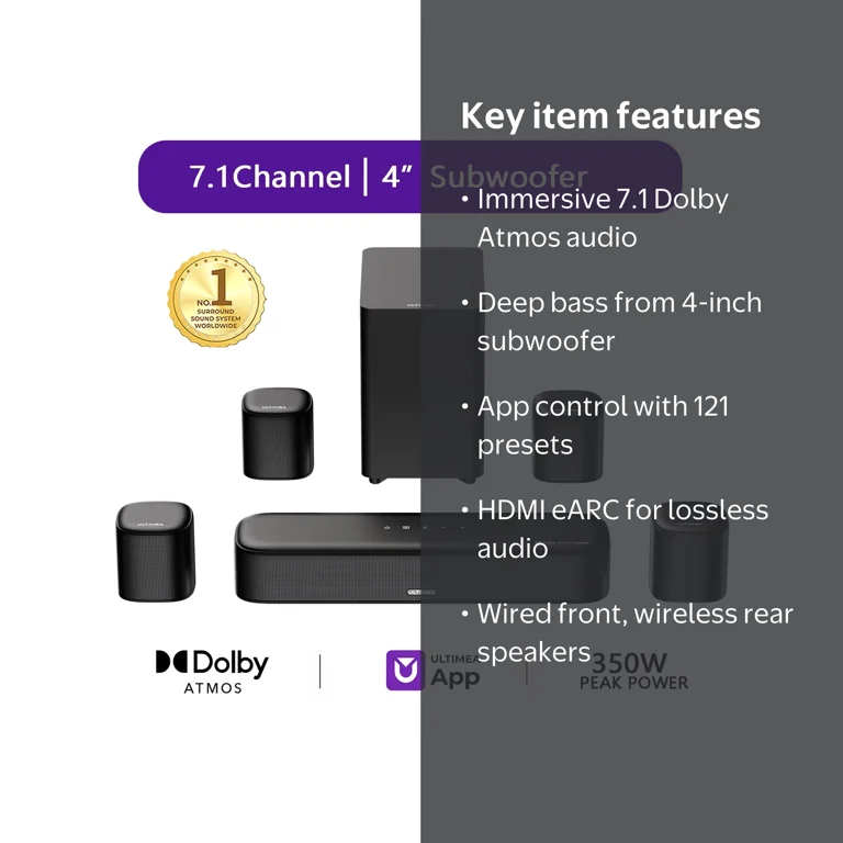 ULTIMEA 7.1ch Sound Bar with Dolby Atmos, Surround Sound System