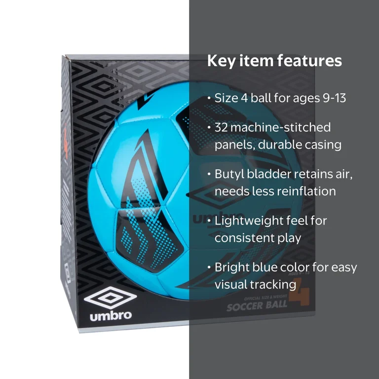Umbro Youth Soccer Ball Size 4 Blue Durable 32-Panel Training and