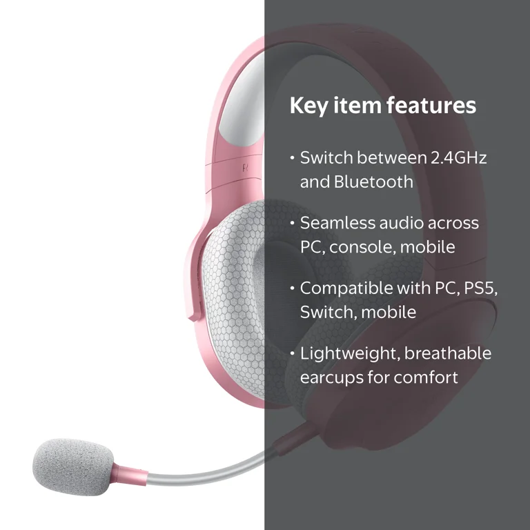 Razer, Wireless Gaming Headset, Quartz, 2.4GHz Bluetooth, 250g
