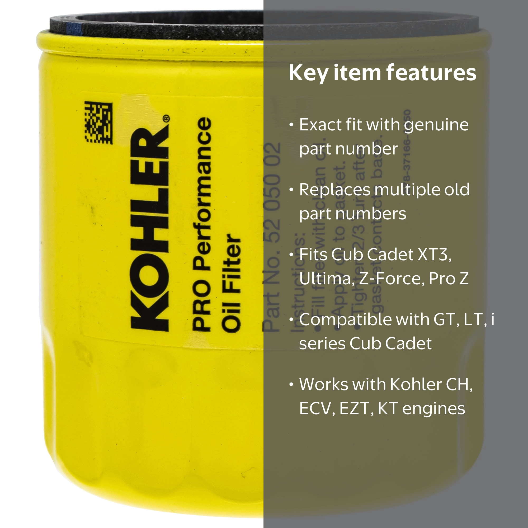 CUB CADET KH-52-050-02-S Oil Filter Long Z Force RZT SLT SLTX GT