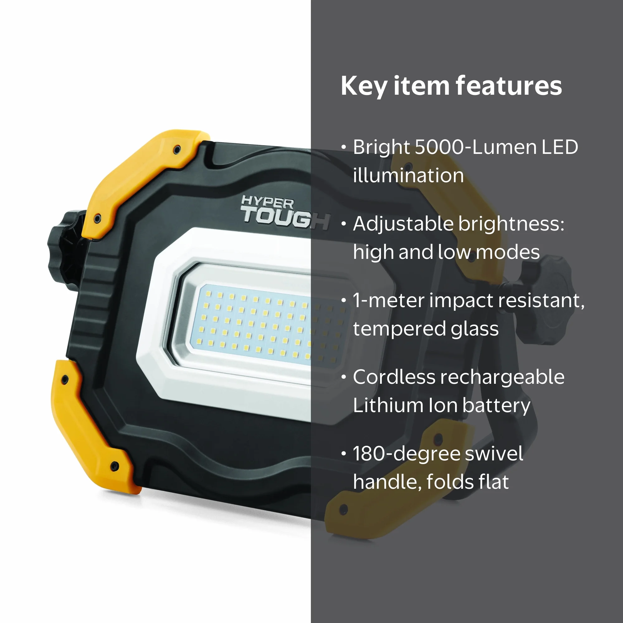 Hyper Tough 5000 Lumen Rechargeable LED Work Light,Yellow Black