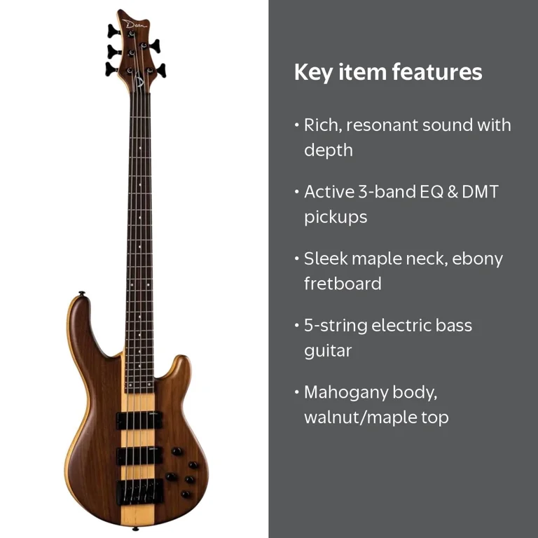 Dean Guitars Dean Edge Pro 5-String Electric Bass Guitar, Ebony