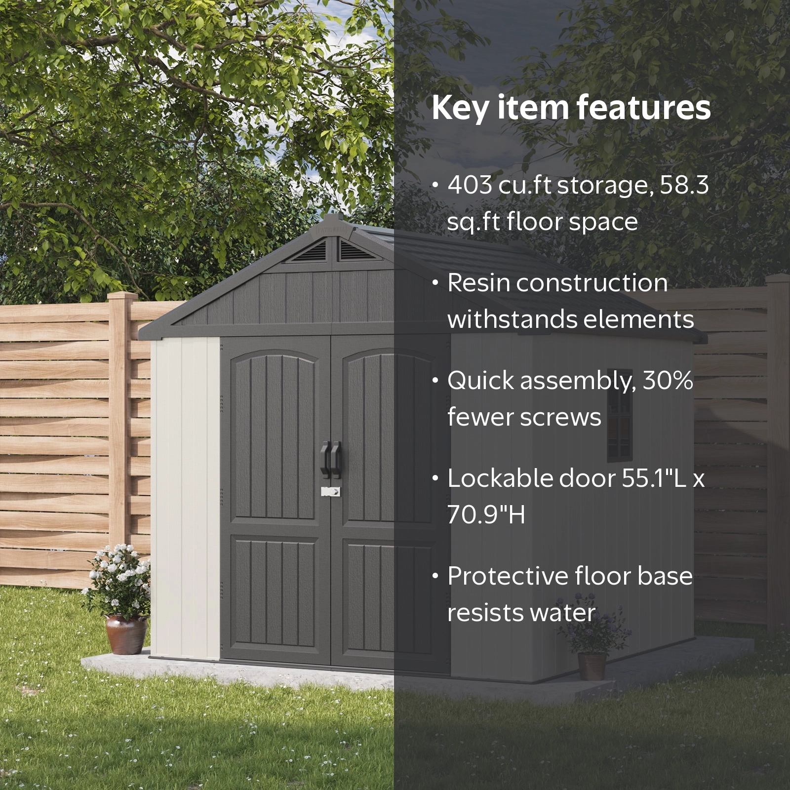 Patiowell, Storage Shed, 8x8 ft, Gray and White, Window and