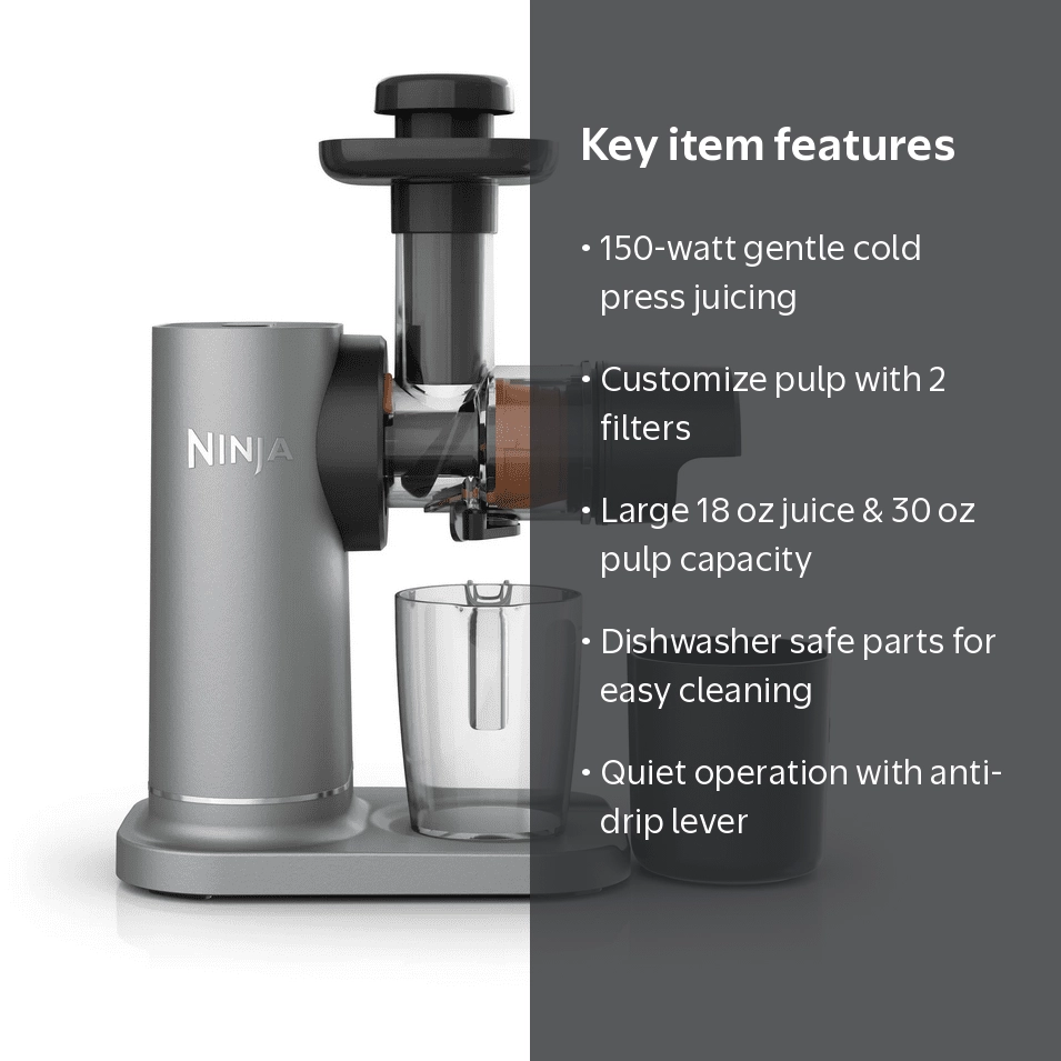 Restored Ninja NeverClog 150W Cold Press Juicer with 18oz Jug