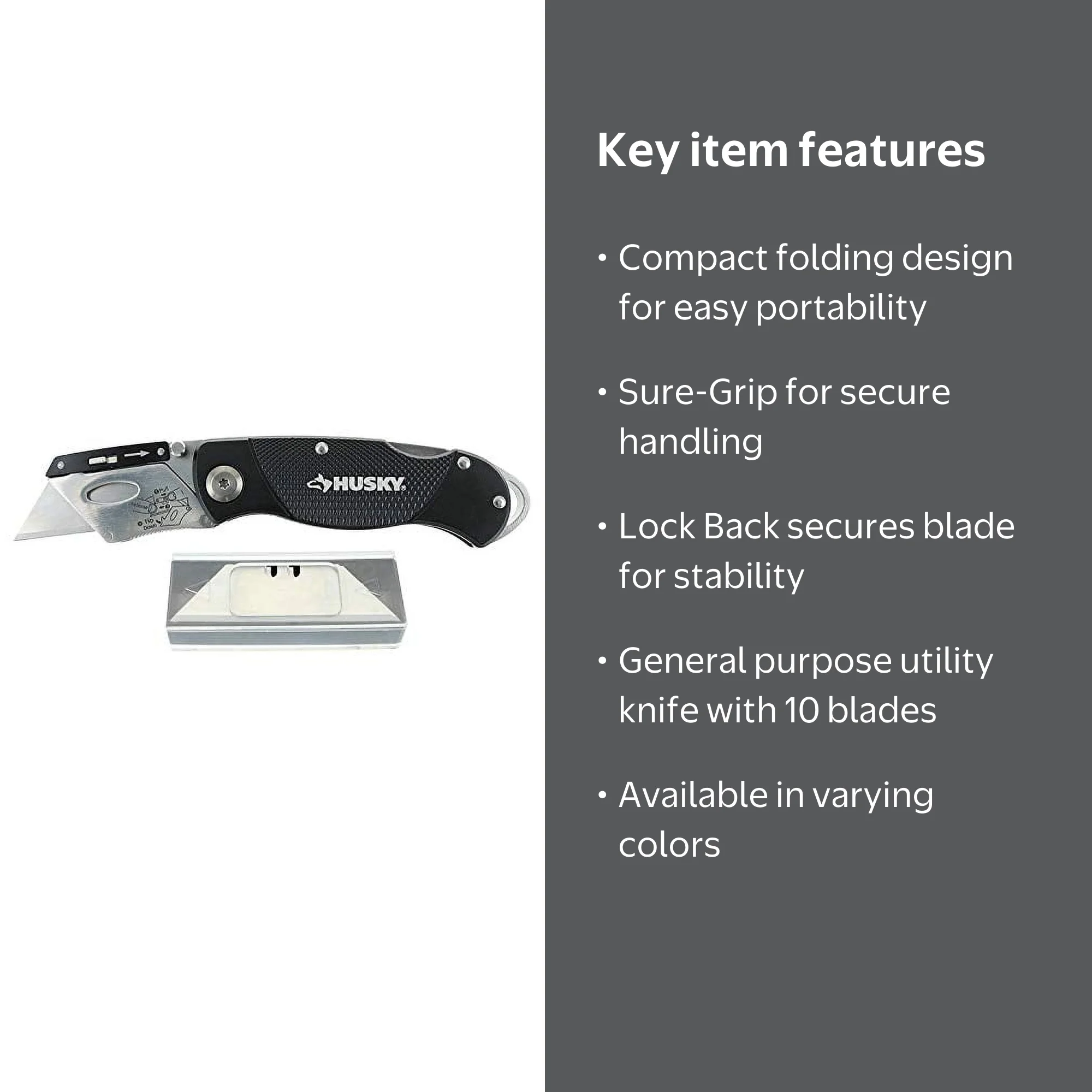 Husky Folding Sure-Grip Utility Knife, Lock Back Design, 10