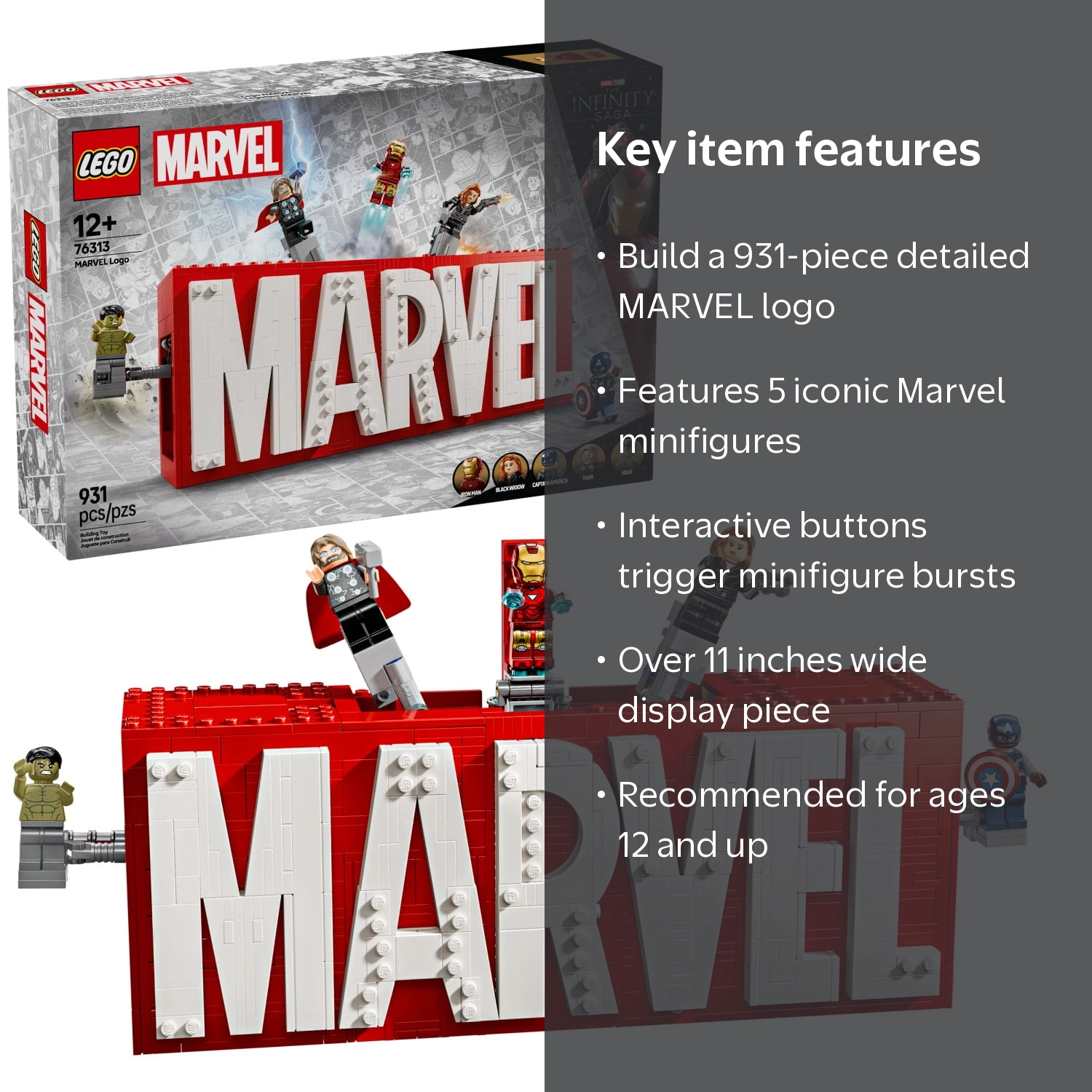 LEGO, Marvel, MARVEL Logo and Minifigures Set, 931 Pieces