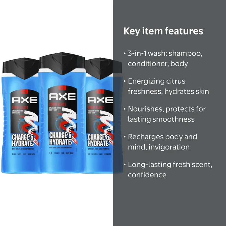 Axe Sport Blast Daily Therapy Hydrating Citrus Energizing Gel, 3ct