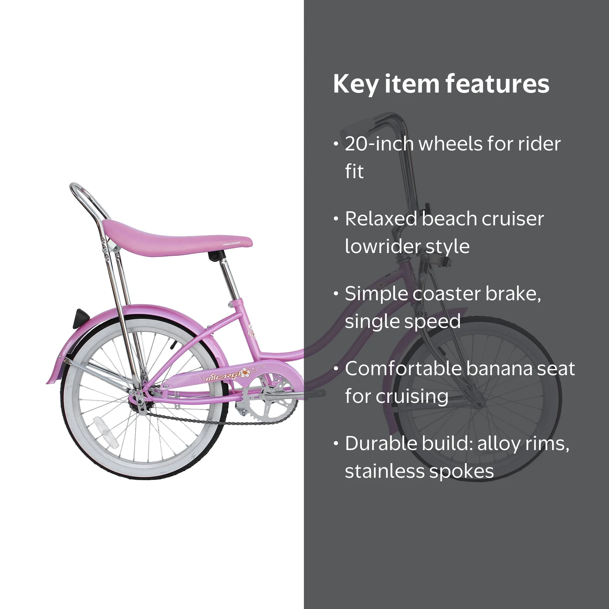 Wonder Wheels 20 In. Beach Cruiser Lowrider Coaster Brake Single