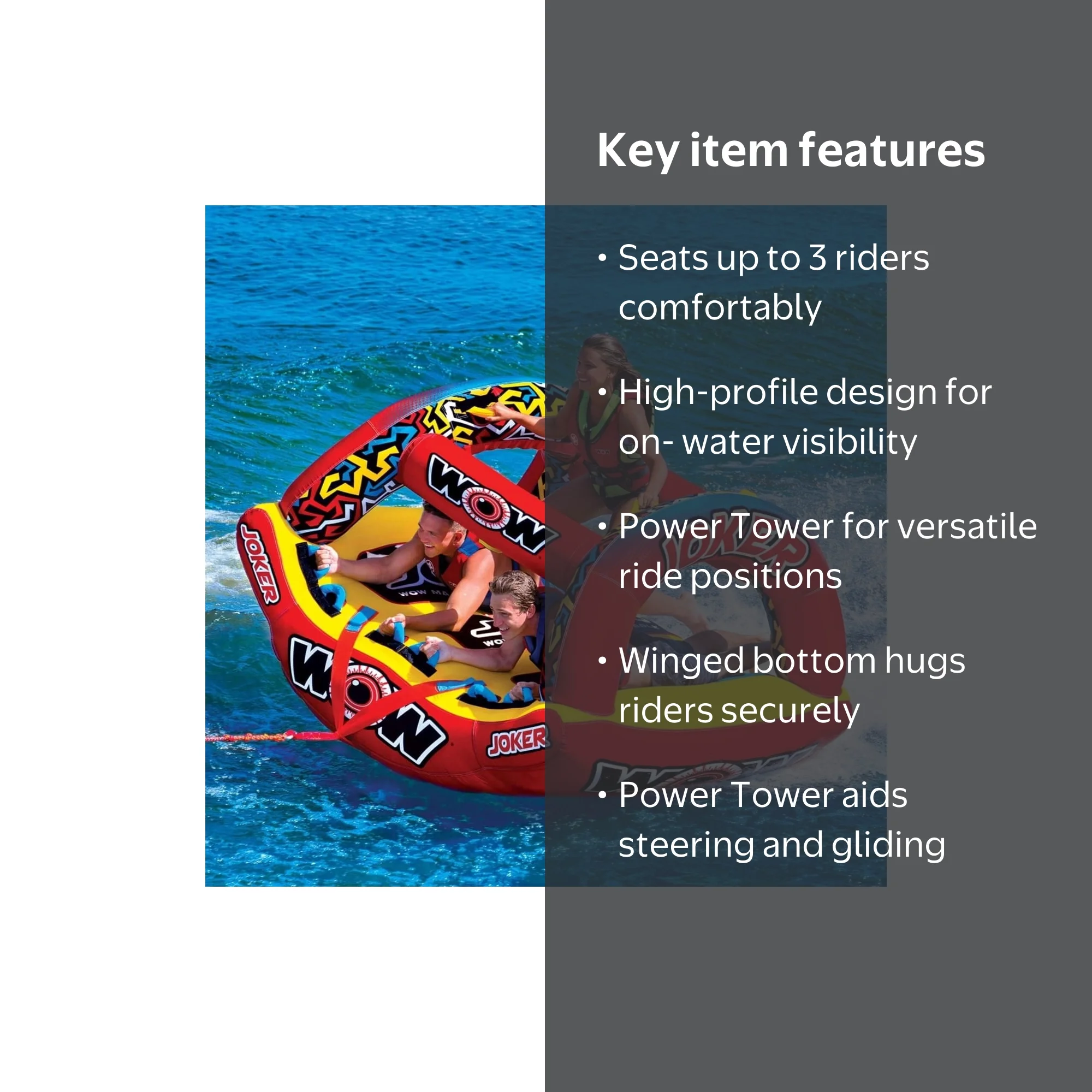 WOW Sports, Joker 3-Person Towable, 21-1020, High-Profile Design