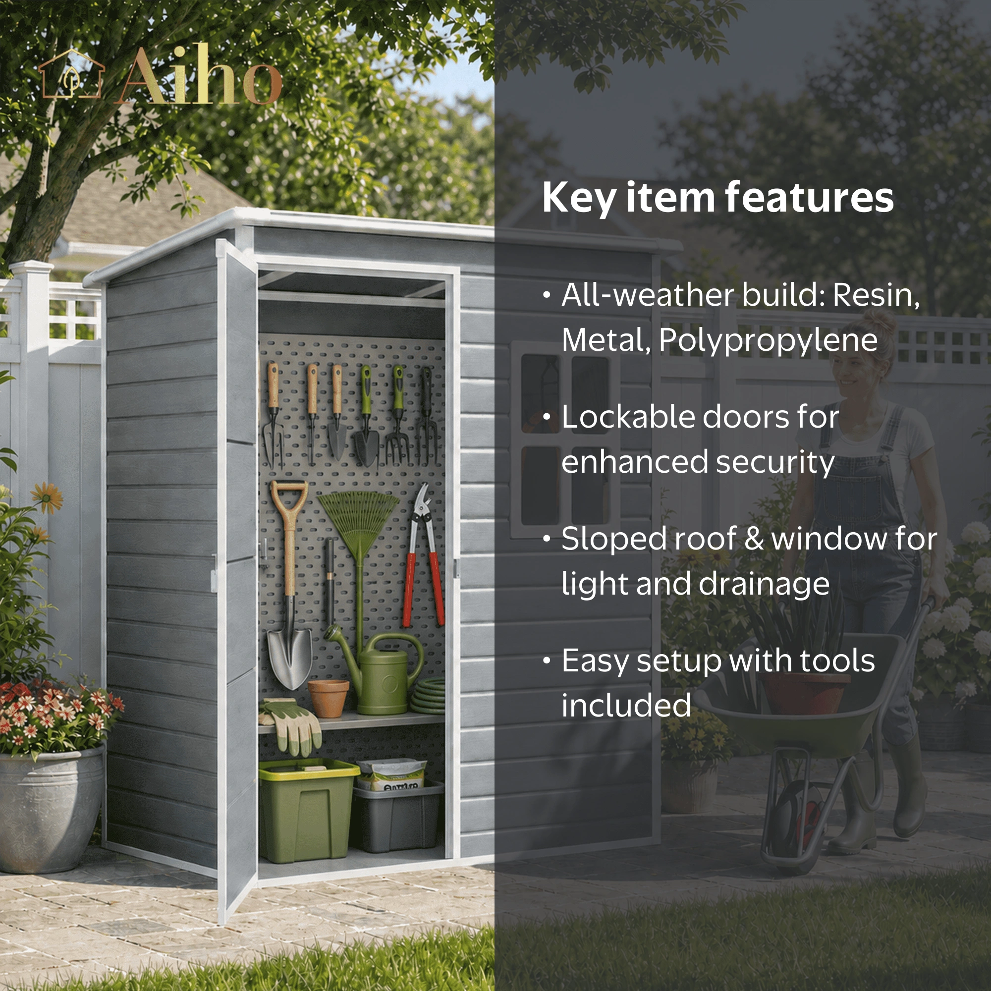 Aiho, Outdoor Storage Shed, 5'x3', Weatherproof Resin Gray