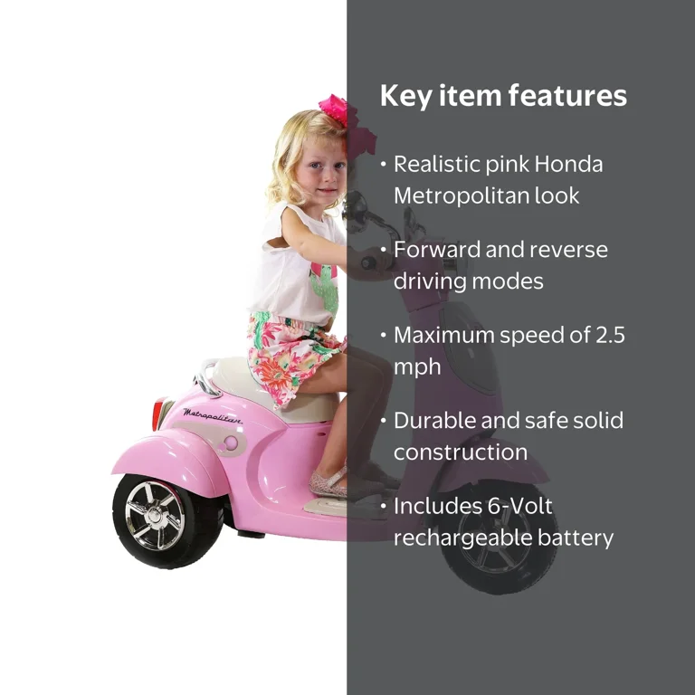 Honda Metropolitan 6-Volt Battery-Powered Ride-On Toy, Pink, 1
