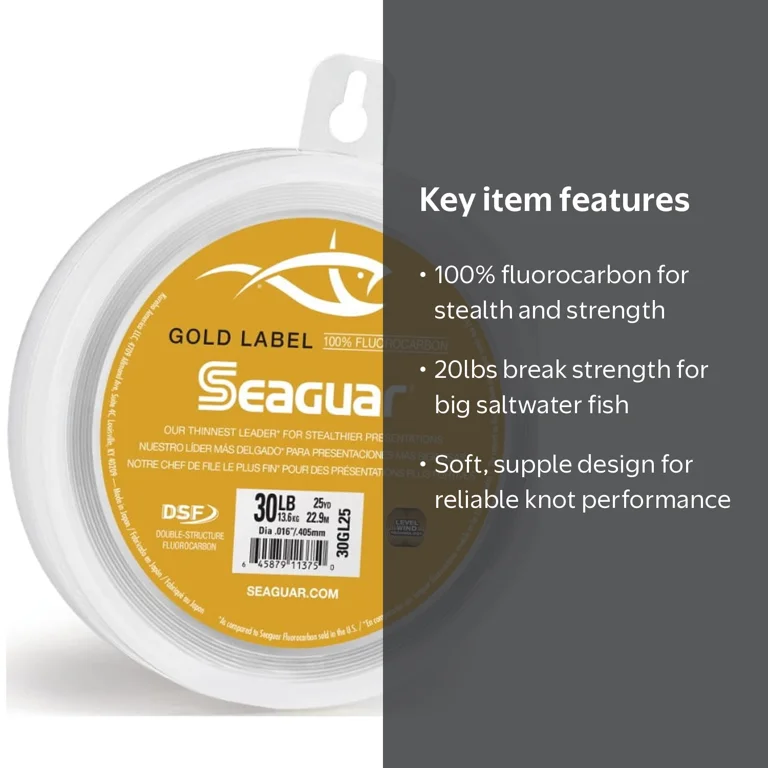 Seaguar Gold Label 100% Fluorocarbon Fishing Line(DSF), 20lbs
