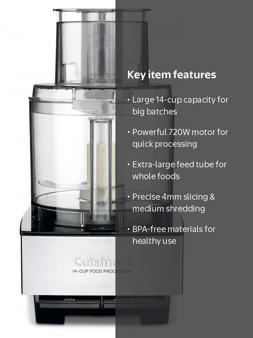Cuisinart, Food Processor, 14-Cup, 720 W Motor, Stainless Steel