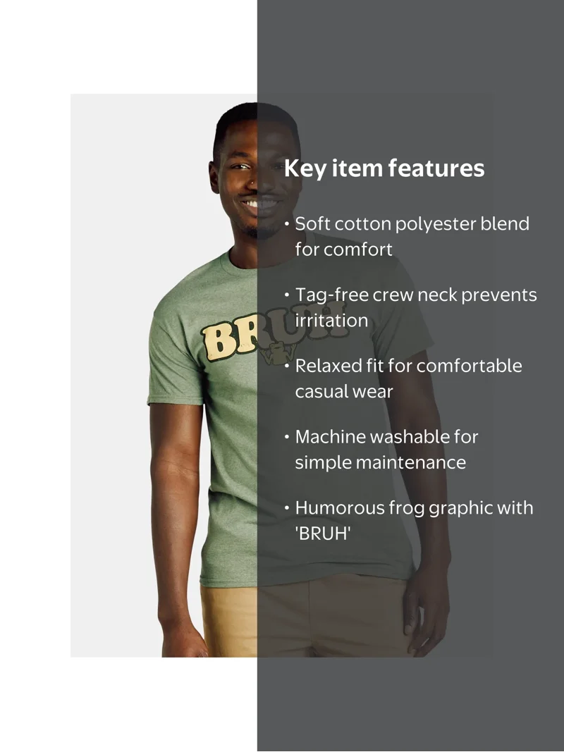 Humor Men's and Big Men's Bruh Frog Graphic Tee with Short Sleeves