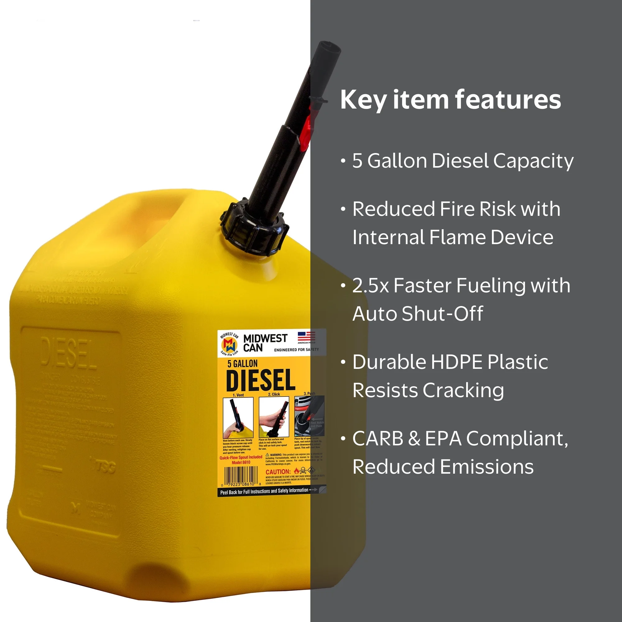 Midwest Can Company, 8610, 5 Gallon Capacity Diesel Can with Flame