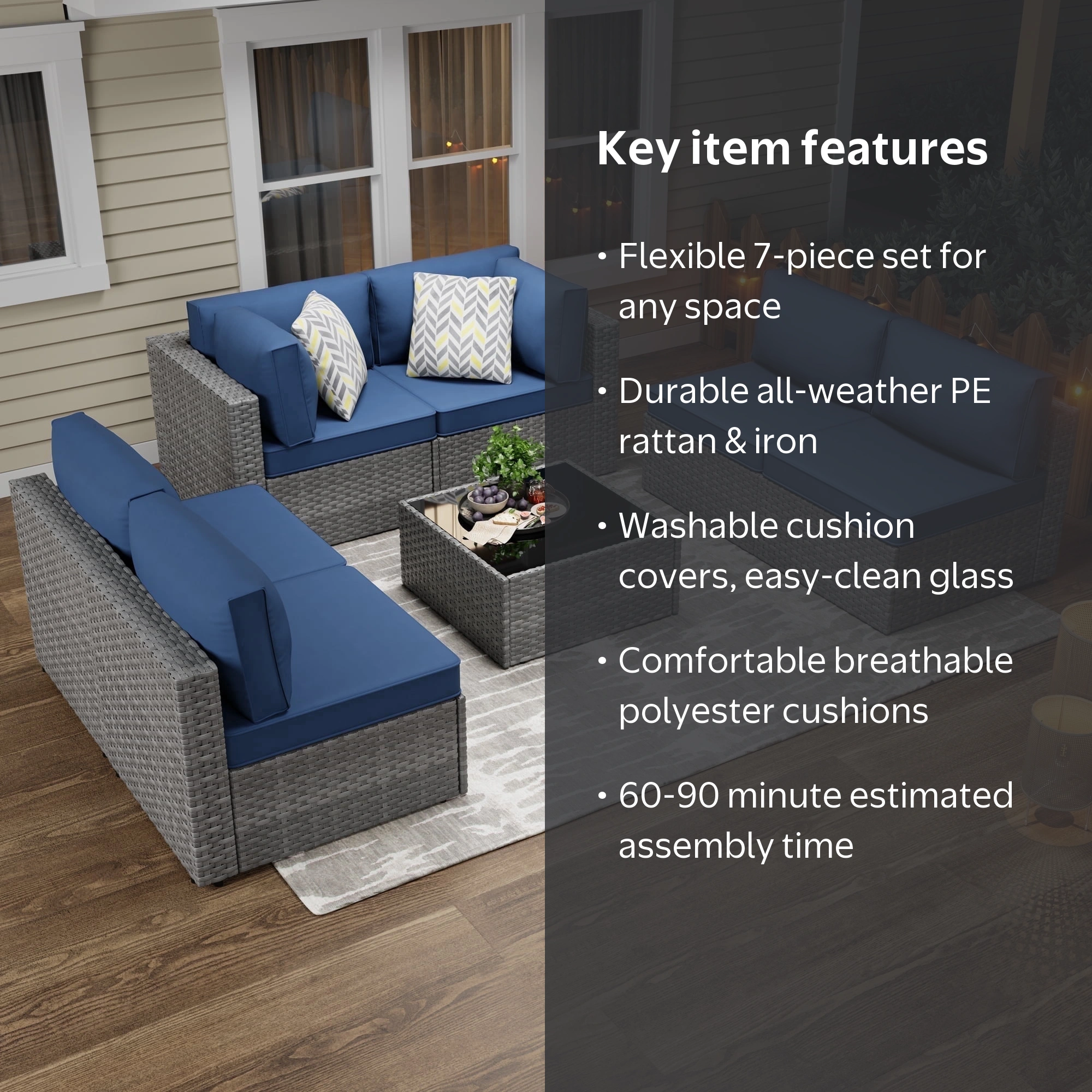Walsunny 7 Pieces Outdoor Patio Sofa Set, All-Weather Rattan
