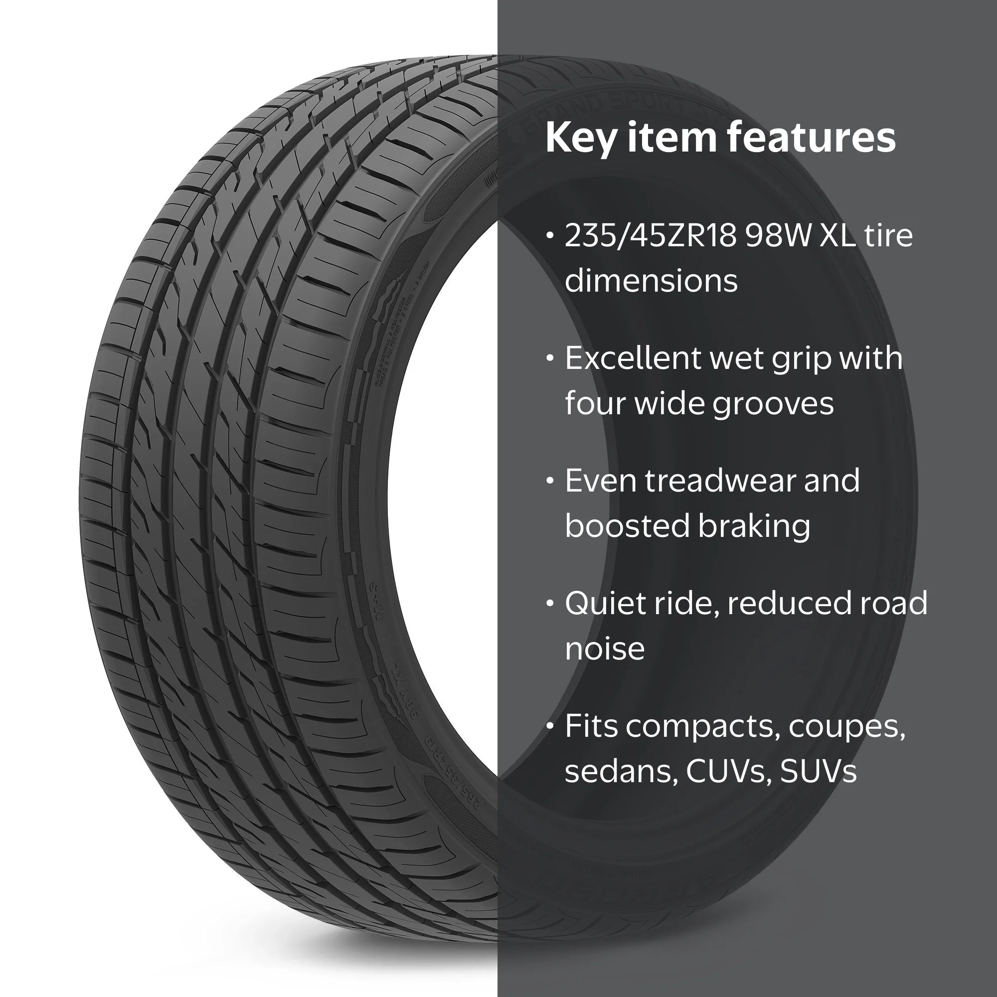 Arroyo, Passenger Tire, 235/45ZR18 98W XL, All Season - Walmart.com
