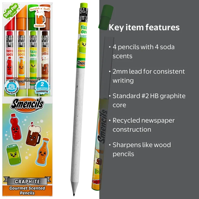 Scentco, Scented Pencils, Soda Pop Smencils 4-Pack, 2mm Lead