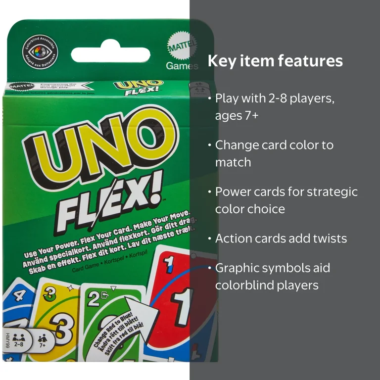 UNO, Flex Card Game, for Family Game Night, 2 to 8 Players