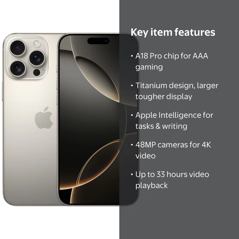 AT&T iPhone 16 Pro Max 256GB Natural Titanium. Apple Intelligence