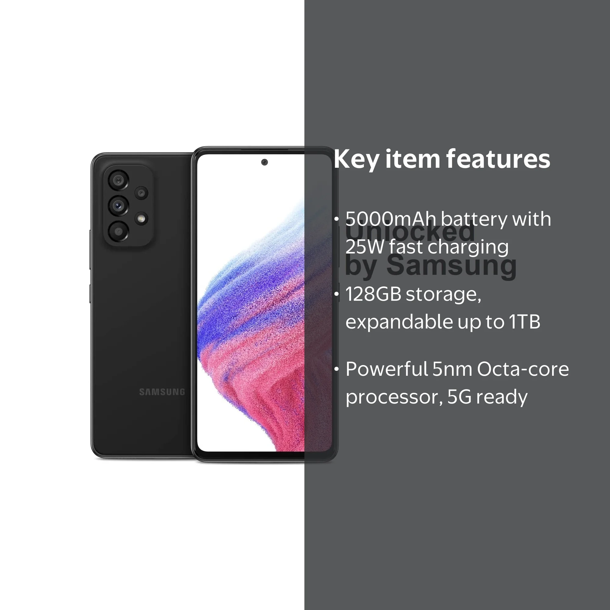Samsung Galaxy A53 5G 128GB Unlocked Smartphone - Awesome Black