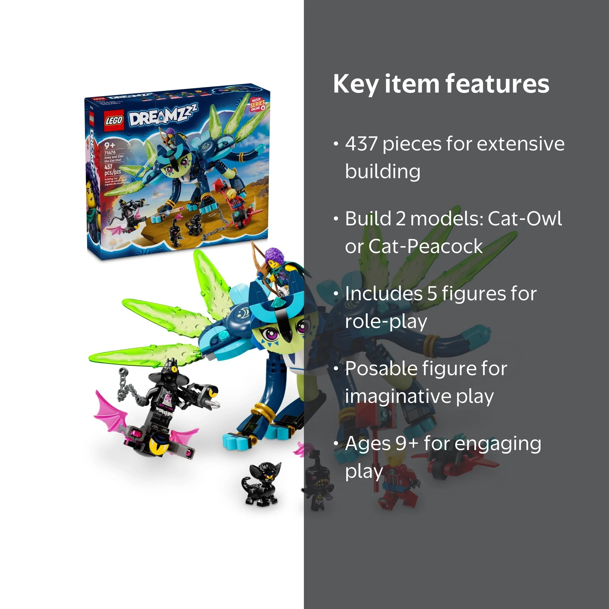 LEGO, DREAMZzz Zoey and Zian the Cat-Owl, 71476, 437 Pieces