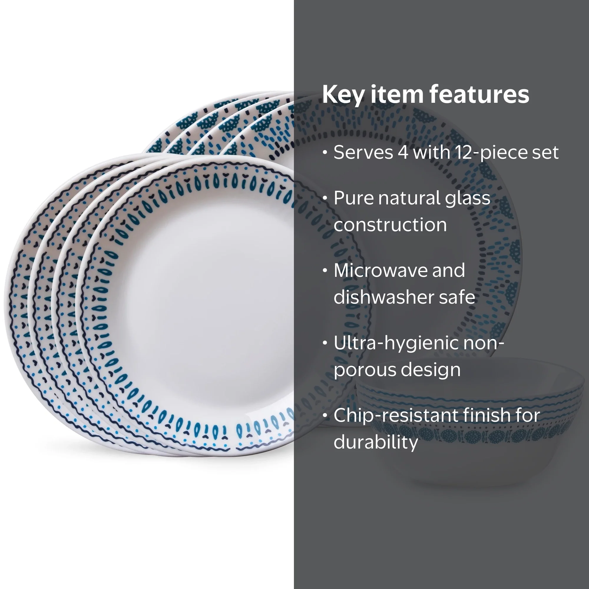 メルカリ市の間値下げ LE RICETTE REGIONALI ITALIANE Corelle® 12-piece Azure Medallion Glass Dinnerware Set, Everyday