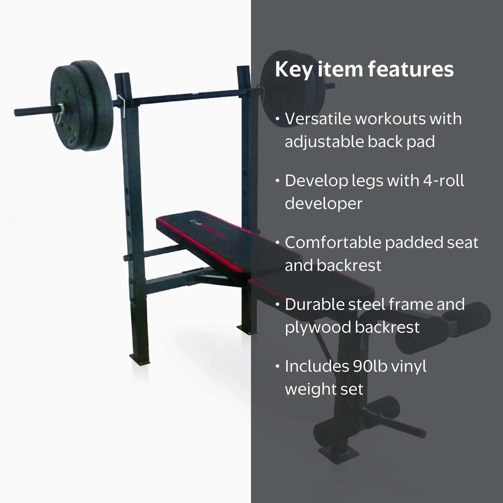 CAP Strength Adjustable Weight Bench, Rack & Leg Extension, 90 lb