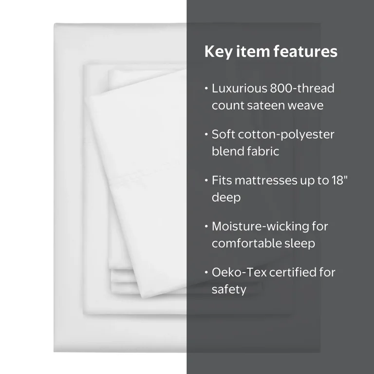 Serta 6-Piece 800 Thread Count Bright White Cotton Rich Adult Bed