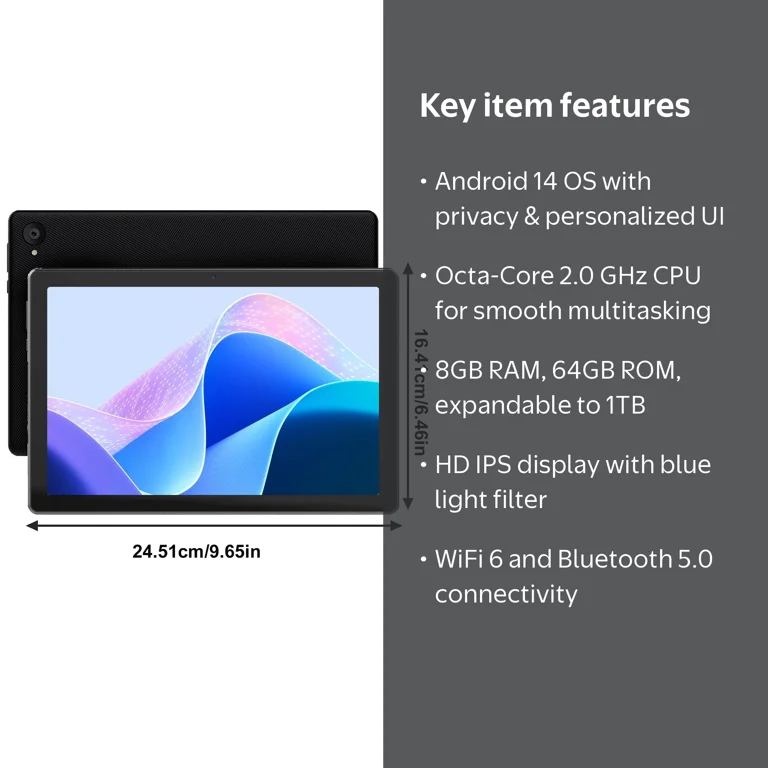 AEEZO Android 14 Tablet 10.1 inch, 8GB RAM, 64GB ROM, 1TB