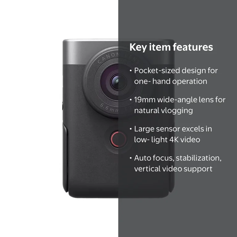 Canon PowerShot V10 Vlog Camera Black 4K Video with Built-in Stand