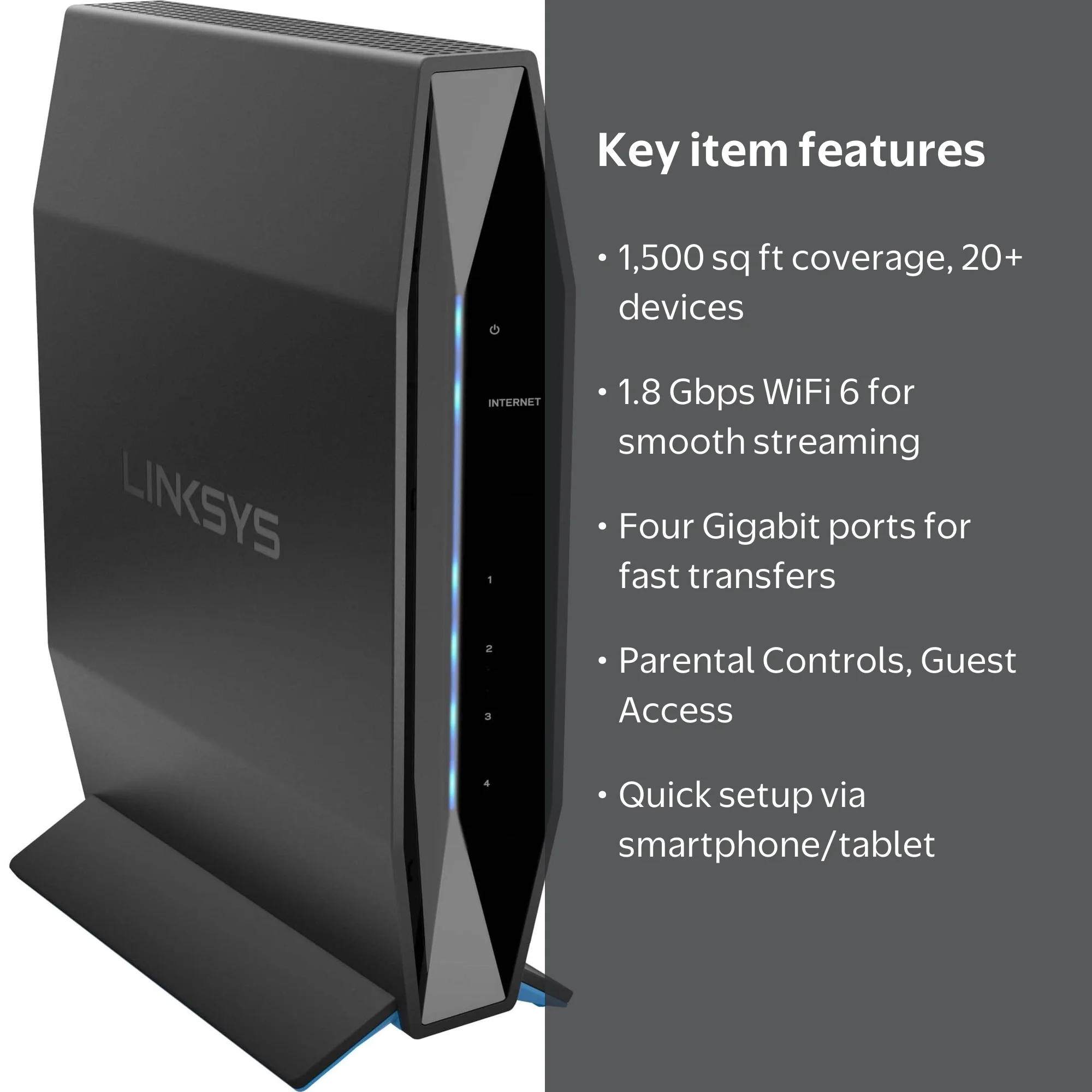 Linksys E7350 AX1800 Dual Band Wi-Fi 6 Wireless Router for Home