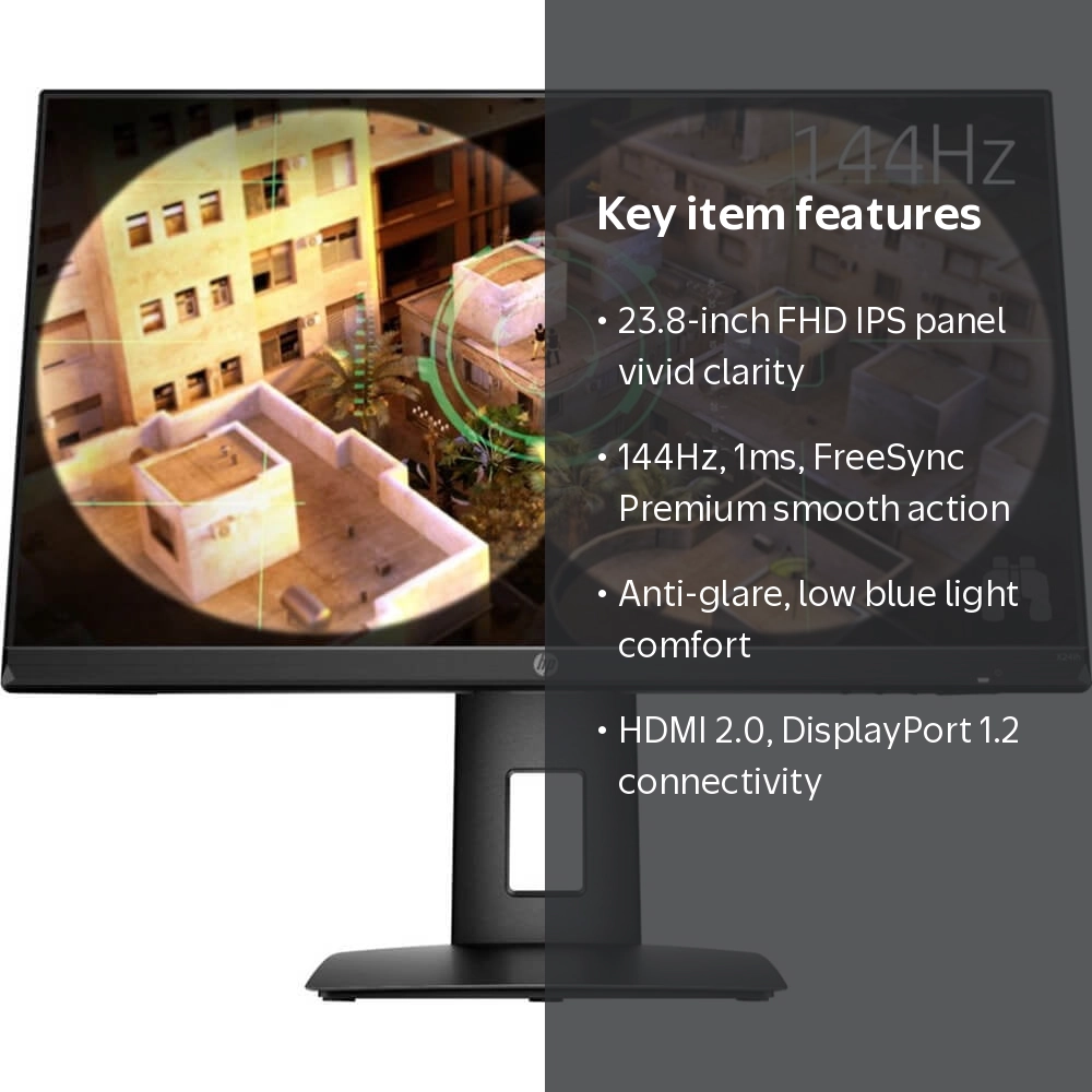 HP 23.8-inch FHD 144Hz Gaming PC Computer Monitor, x24ih IPS Panel
