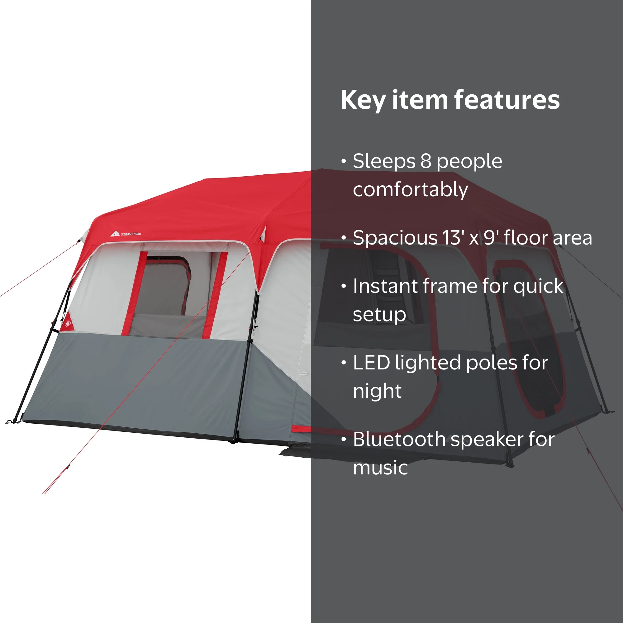 8-Person Instant Cabin Tent with LED Lights, Spacious & Easy Setup