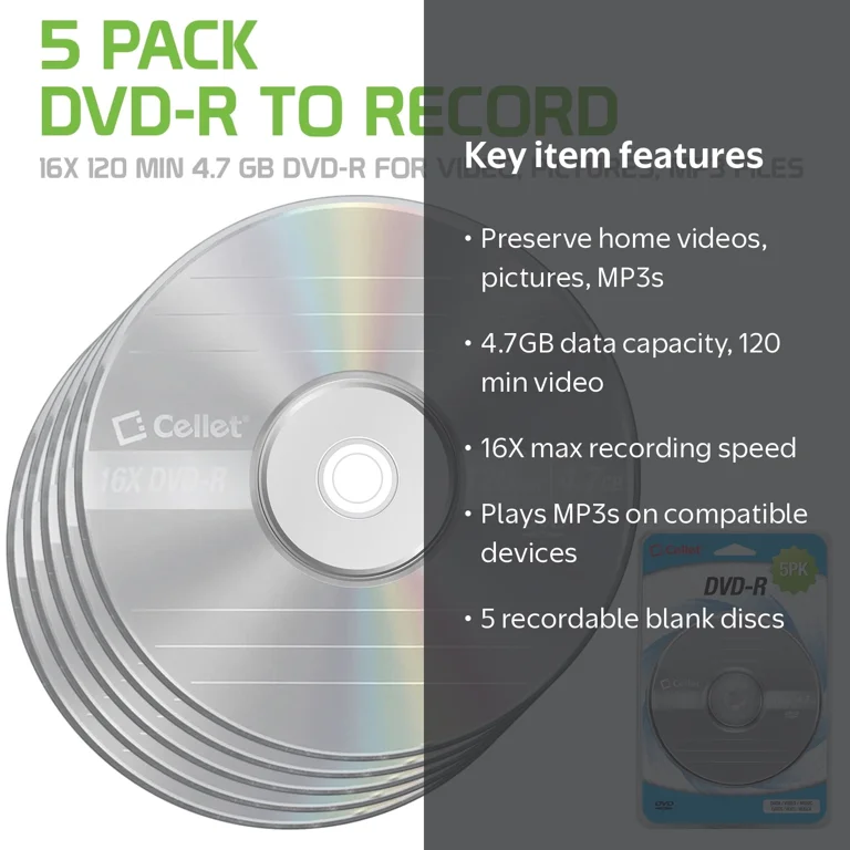 Cellet DVD+R 4.7GB 16X Recordable Media Blank Disc for Video