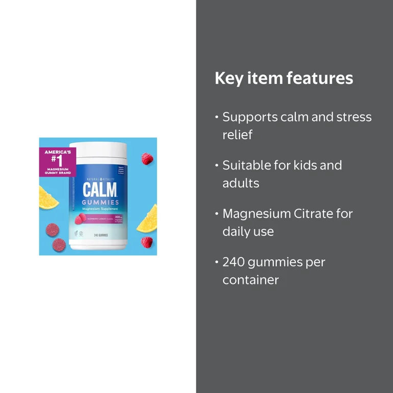 Natural Vitality Calm Magnesium Citrate, Vegan Gummies, Stress