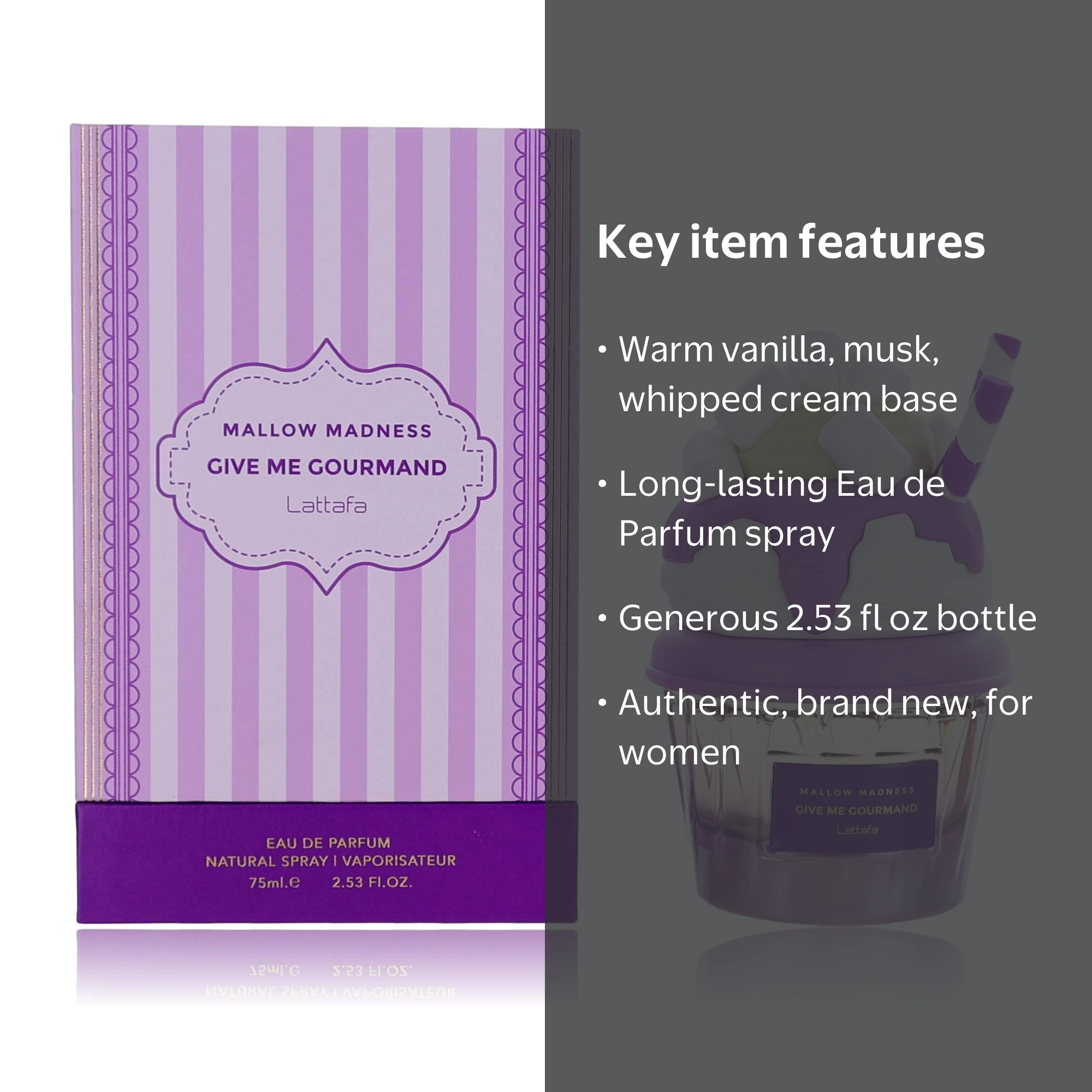 Mallow Madness Give Me Gourmand by Lattafa, 2.53oz EDP Spray women