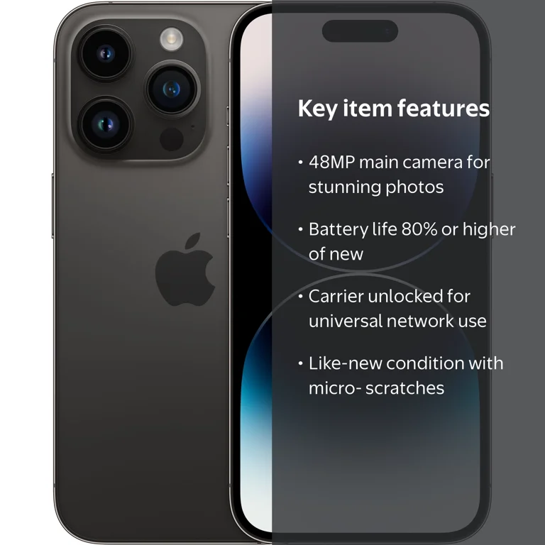 Apple購入　iPhone 14pro 128gb 84% care有り Apple, Restored iPhone 14 Pro, 128GB Space Black, Carrier Unlocked