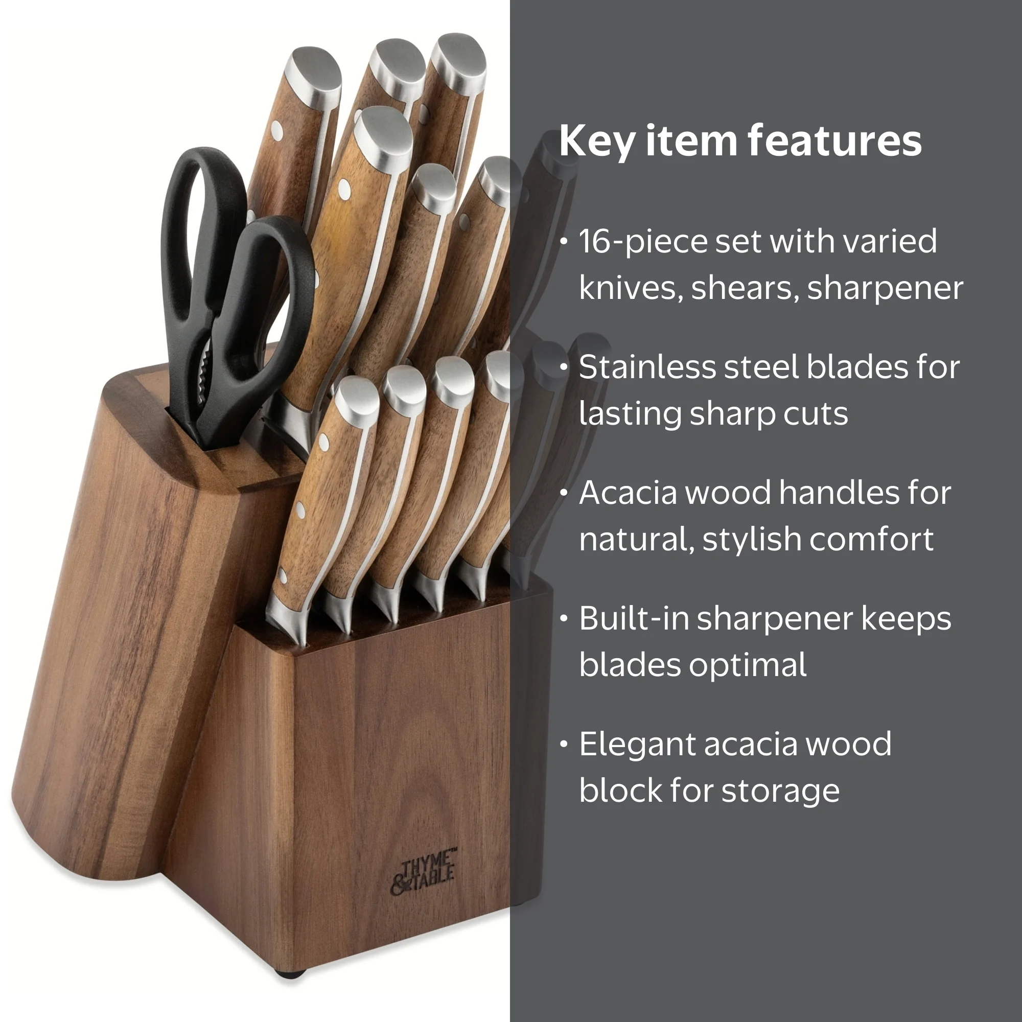 Free Shipping! Thyme & Table 16-Piece Acacia Wood Knife Block Set
