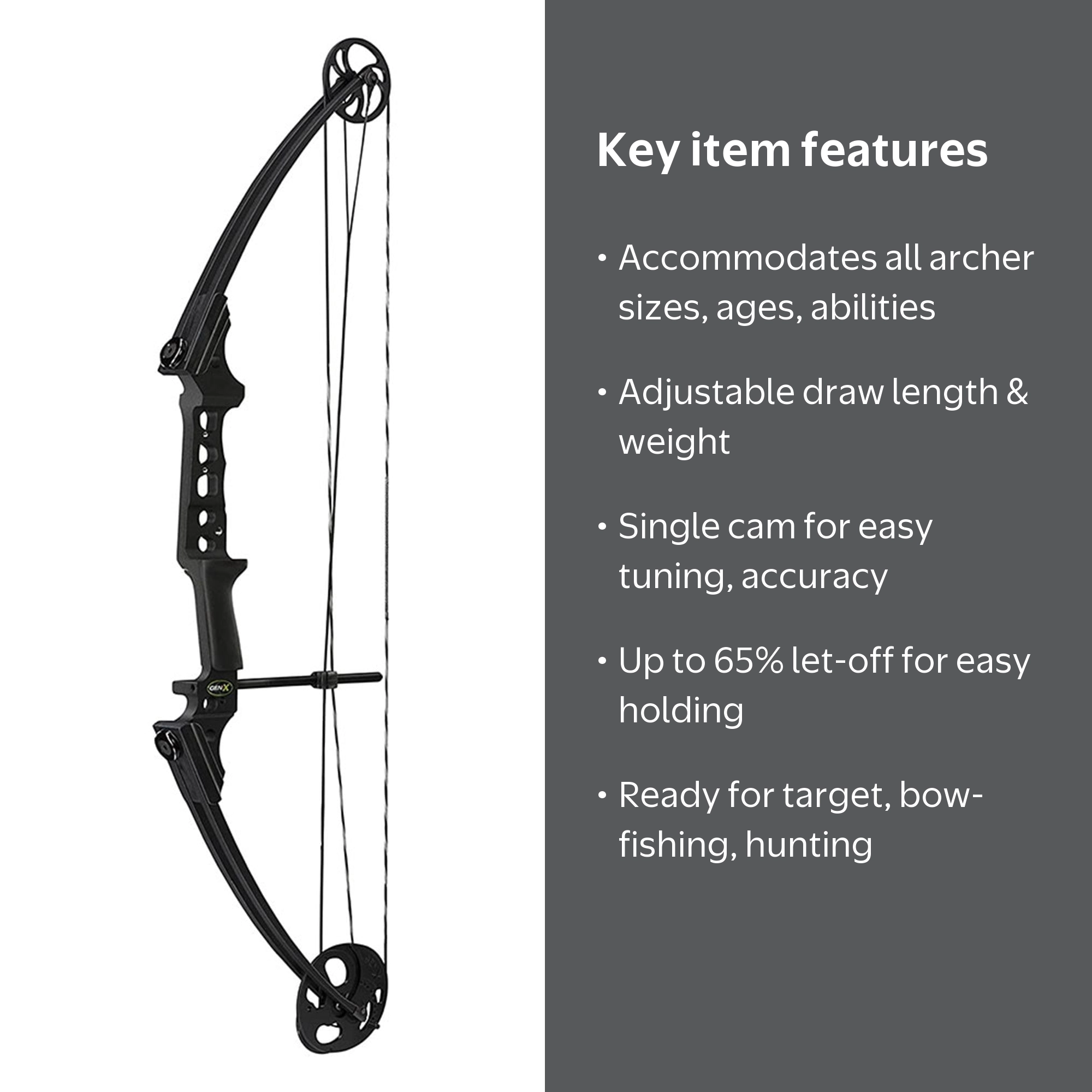BOW☆ページ Genesis Archery, Compound Practice Bow, Gen-X Left-Handed, Black