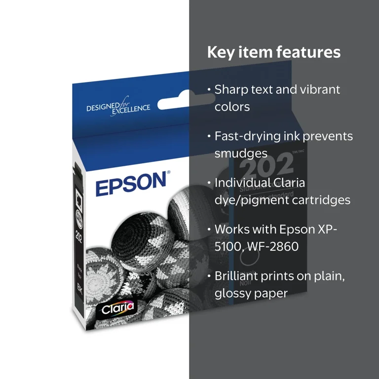 Epson 202 Standard Capacity Black Ink Cartridge for XP-5100 and WF