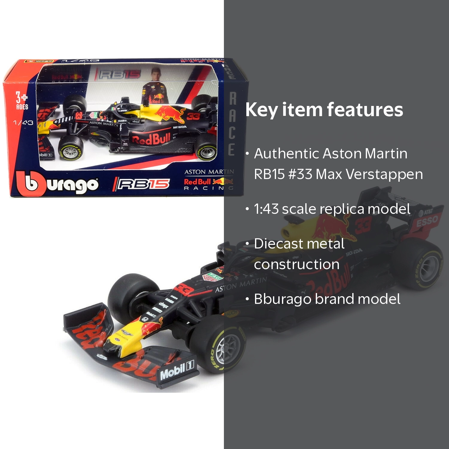 Bburago, Diecast Model Car, Aston Martin RB15 #33 Max Verstappen