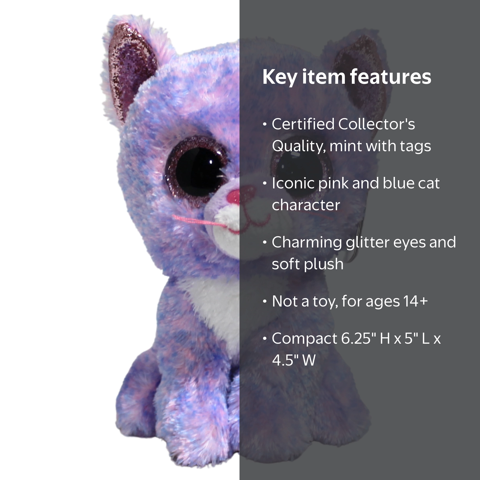 Ty Beanie Boos - Cassidy the Pink & Blue Cat – Glitter Eyes