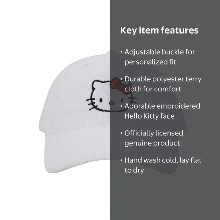Hello Kitty Embroidered Character Head Art Adult White Baseball