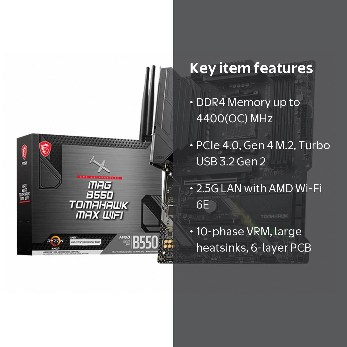 MSI MAG B550 Tomahawk MAX WiFi Gaming Motherboard, AMD AM4, DDR4