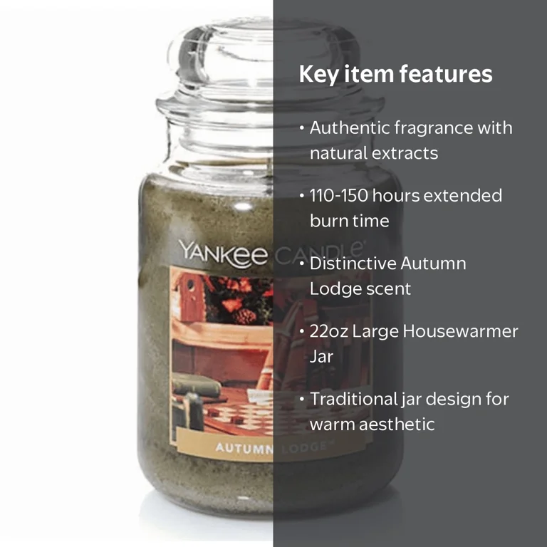 Yankee Candle, Large Jar Candle, 22oz Autumn Lodge, Long Burn
