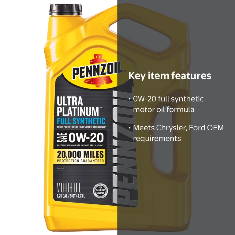 Pennzoil Ultra Platinum Full Synthetic 0W-20 Motor Oil, 5 Quart